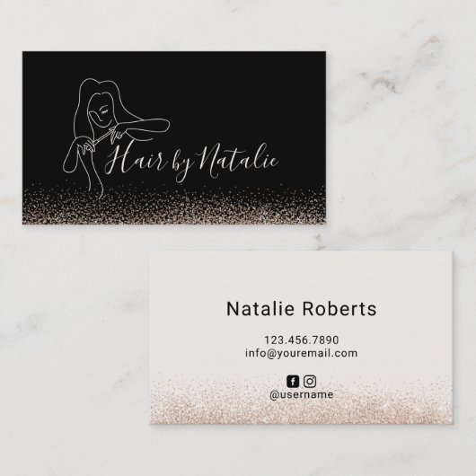 Hair Stylist Glam Gold Glitter Beauty Salon Black Visitekaartje (Voorkant / Achterkant)