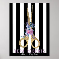 Hair Stylist Glitter Scissor & Beauty Striped