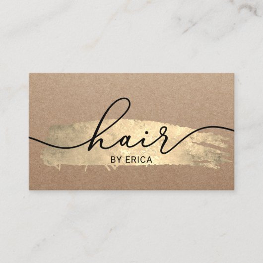 Hair Stylist Gold Brush Stroke Salon Rustic Kraft Visitekaartje (Voorkant)