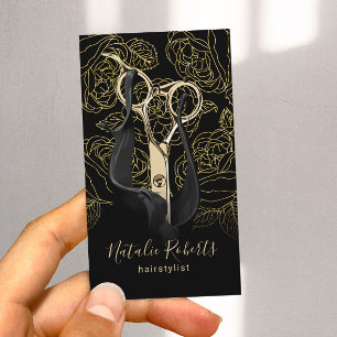 Hair Stylist Gold Floral Botanical Line Art Salon Visitekaartje