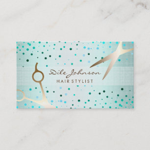 Hair Stylist Gold Glitter Saloon Linen Confetti Visitekaartje