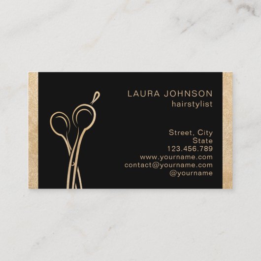 Hair Stylist Gold Glitter Scissors Beauty Salon Visitekaartje (Achterkant)