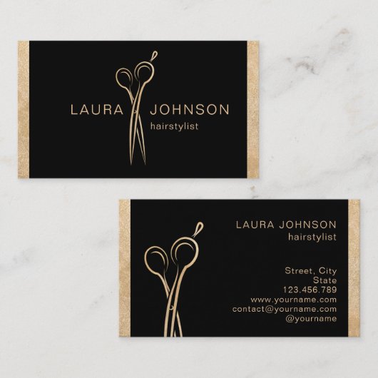 Hair Stylist Gold Glitter Scissors Beauty Salon Visitekaartje (Voorkant / Achterkant)
