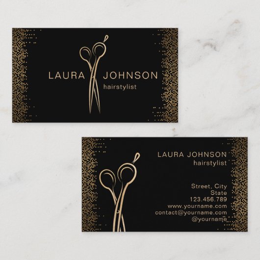 Hair Stylist Gold Glitter Scissors Beauty Salon Visitekaartje (Voorkant / Achterkant)