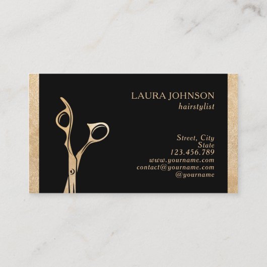Hair Stylist Gold Glitter Scissors Beauty Salon Visitekaartje (Achterkant)