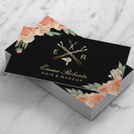 Hair Stylist Gold Salon Logo Floral Visitekaartje