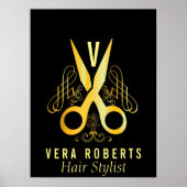 Hair Stylist Gold Scissor & Beauty Salon elegant Poster (Voorkant)