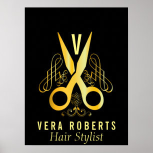 Hair Stylist Gold Scissor & Beauty Salon elegant Poster