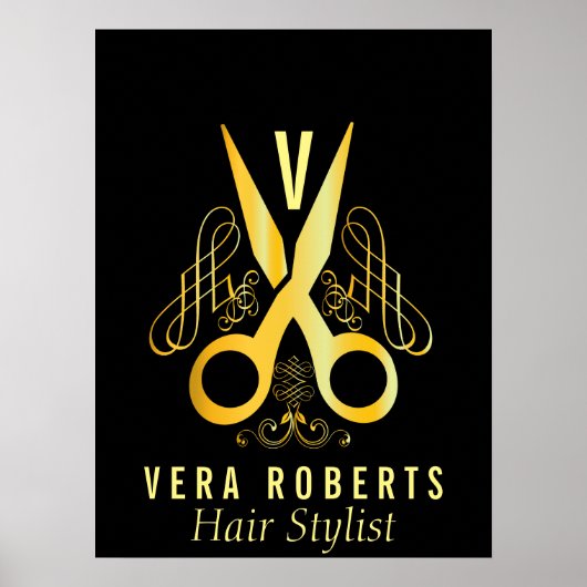 Hair Stylist Gold Scissor & Beauty Salon elegant Poster (Voorkant)
