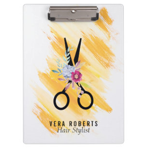 Hair Stylist Gold Scissor & Beauty Salon floral Klembord