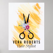 Hair Stylist Gold Scissor & Beauty Salon floral Poster (Voorkant)