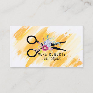 Hair Stylist Gold Scissor & Beauty Salon floral Visitekaartje