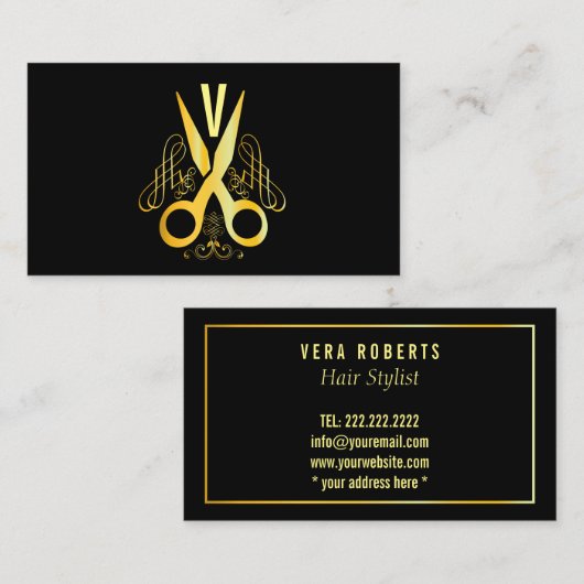Hair Stylist Gold Scissor & Beauty Salon Visitekaartje (Voorkant / Achterkant)