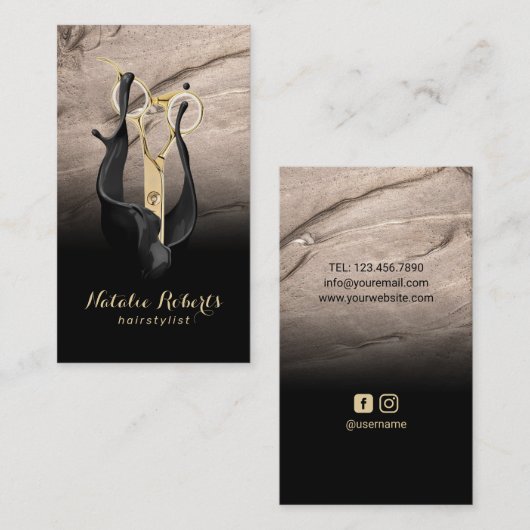 Hair Stylist Gold Scissor Black & Bornze Salon Visitekaartje (Voorkant / Achterkant)