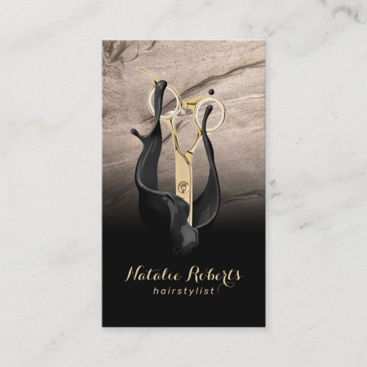 Hair Stylist Gold Scissor Black & Bornze Salon Visitekaartje (Voorkant)