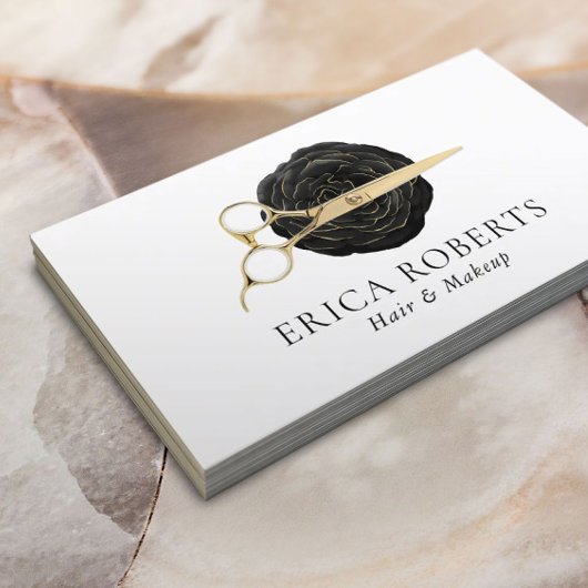 Hair Stylist Gold Scissor Black Roos Beauty Salon Visitekaartje