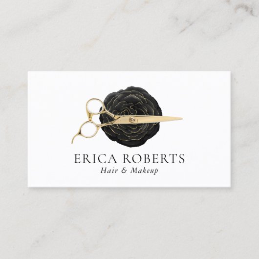Hair Stylist Gold Scissor Black Roos Beauty Salon Visitekaartje (Voorkant)
