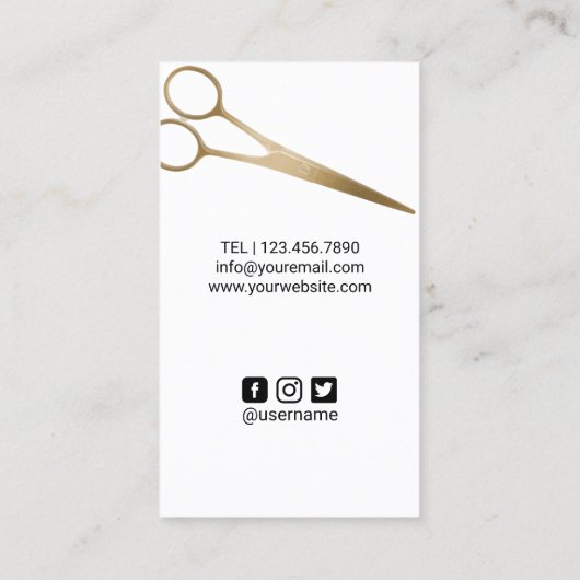 Hair Stylist Gold Scissor & Blue Hair Girl Salon Visitekaartje (Achterkant)