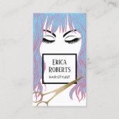 Hair Stylist Gold Scissor & Blue Hair Girl Salon Visitekaartje (Voorkant)