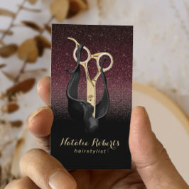 Hair Stylist Gold Scissor Burgundy Red Ombre Visitekaartje
