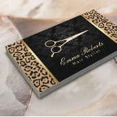 Hair Stylist Gold Scissor Damask Leopard Print Visitekaartje