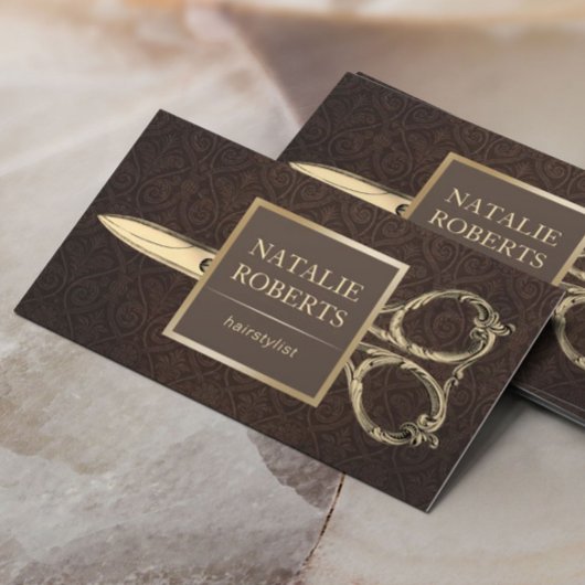 Hair Stylist Gold Scissor  Damask Visitekaartje