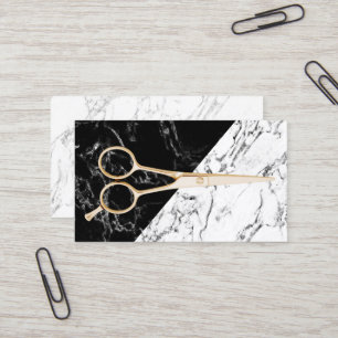 Hair Stylist Gold Scissor Elegant Marble Salon Visitekaartje
