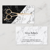 Hair Stylist Gold Scissor Elegant Marble Salon Visitekaartje (Voorkant / Achterkant)
