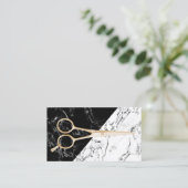 Hair Stylist Gold Scissor Elegant Marble Salon Visitekaartje (Staand voorkant)
