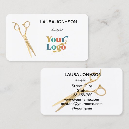 Hair Stylist Gold Scissor Elegant Script Visitekaartje (Voorkant / Achterkant)