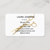 Hair Stylist Gold Scissor Elegant Script Visitekaartje (Achterkant)