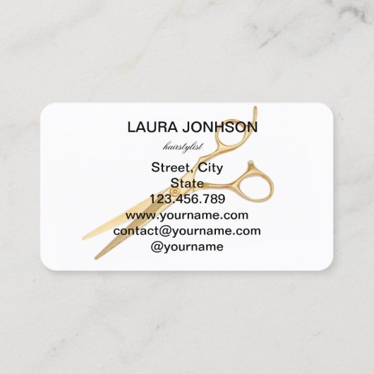 Hair Stylist Gold Scissor Elegant Script Visitekaartje (Achterkant)