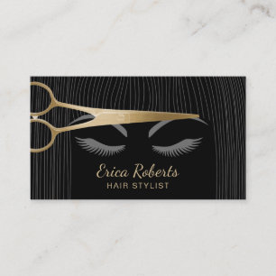 Hair Stylist Gold Scissor & Girl Hair Salon Black Visitekaartje