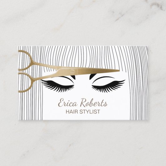 Hair Stylist Gold Scissor & Girl Hair Salon Visitekaartje (Voorkant)