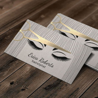 Hair Stylist Gold Scissor & Girl Salon Linen Visitekaartje