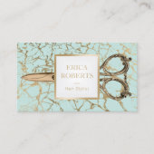 Hair Stylist Gold Scissor Modern Mint Marble Salon Visitekaartje (Voorkant)