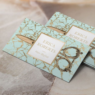 Hair Stylist Gold Scissor Modern Mint Marble Salon Visitekaartje