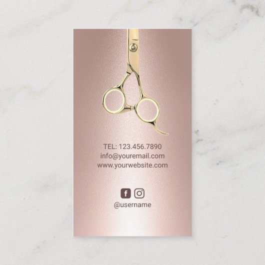 Hair Stylist Gold Scissor Modern Roos Gold Splash Visitekaartje (Achterkant)