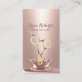 Hair Stylist Gold Scissor Modern Roos Gold Splash Visitekaartje (Voorkant)