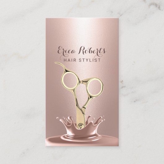 Hair Stylist Gold Scissor Modern Roos Gold Splash Visitekaartje (Voorkant)