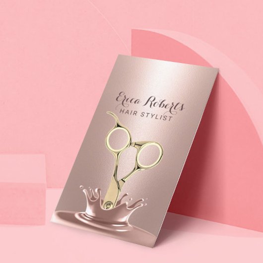 Hair Stylist Gold Scissor Modern Roos Gold Splash Visitekaartje