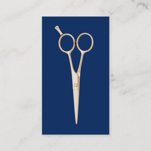 Hair Stylist Gold Scissor Navy Blue Minimaslit Visitekaartje (Voorkant)