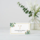 Hair Stylist Gold Scissor Salon Elegant Foliage Visitekaartje (Staand voorkant)