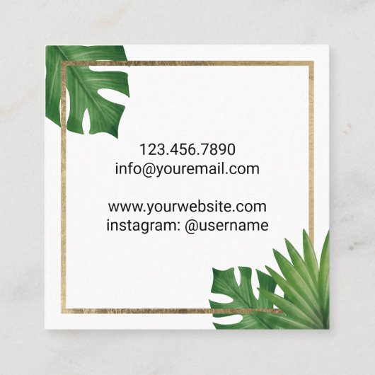 Hair Stylist Gold Scissor Salon Tropical Leaves Vierkante Visitekaartje (Achterkant)