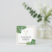 Hair Stylist Gold Scissor Salon Tropical Leaves Vierkante Visitekaartje (Staand voorkant)