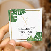 Hair Stylist Gold Scissor Salon Tropical Leaves Vierkante Visitekaartje