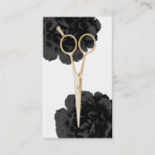 Hair Stylist Gold Scissor Stylist Black Floral Visitekaartje (Voorkant)