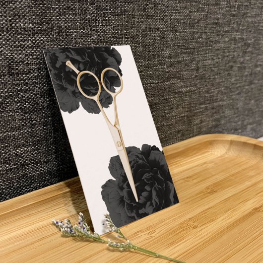 Hair Stylist Gold Scissor Stylist Black Floral Visitekaartje