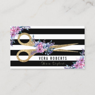 Hair Stylist Gold Scissors & Beauty Salon floral Visitekaartje