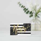 Hair Stylist Gold Script Modern Black Floral Visitekaartje (Staand voorkant)